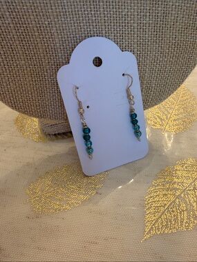 Handmade Teal And Ocean Blue  Beaded Dangle Earrings Silver